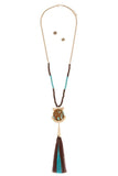 Round geo shape metal tassel link necklace set