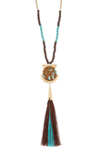 Round geo shape metal tassel link necklace set