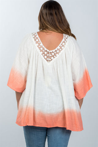 Ladies fashion plus size  boho lace crochet neck ombre top