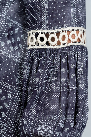 Ladies fashion plus size boho mix print tassel crochet trim top