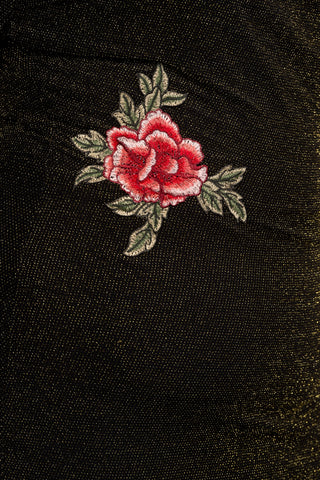 Ladies fashion plus size sexy black and gold metallic draped neck midi dress