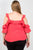 Ladies fashion plus size cold shoulder ruffle zipper o-ring top