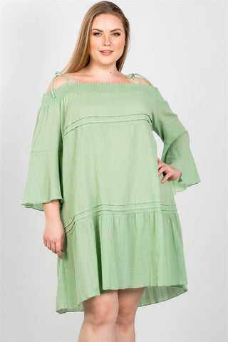 Ladies fashion plus size boho tie-shoulder boho midi dress