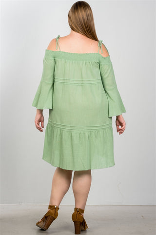 Ladies fashion plus size boho tie-shoulder boho midi dress