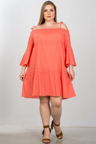 Ladies fashion plus size boho tie-shoulder boho midi dress