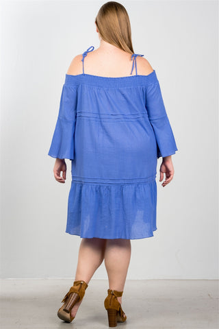 Ladies fashion plus size boho tie-shoulder boho midi dress