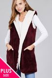 Ladies fashion plus size open front w/hoodie faux fur soft fluffy vest