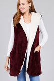 Ladies fashion plus size open front w/hoodie faux fur soft fluffy vest