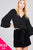 Ladies fashion plus size 3/4 bell sleeve v-neck w/button front tie detail dot printed crinkle gauze woven top