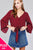 Ladies fashion plus size 3/4 bell sleeve v-neck w/button front tie detail dot printed crinkle gauze woven top