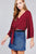Ladies fashion plus size 3/4 bell sleeve v-neck w/button front tie detail dot printed crinkle gauze woven top