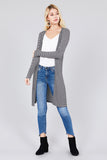 Ladies fashion plus size long sleeve open front side slit stripe tunic length rayon spandex rib cardigan