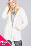 Ladies fashion plus size long sleeve open front w/hoodie faux fur fluffy jacket