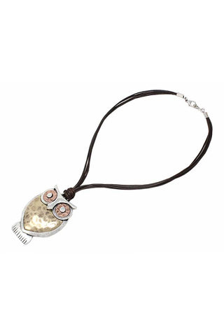 Two tone owl pendant necklace