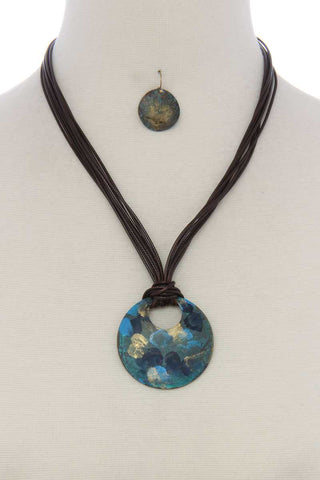 Patina circle multi stand pu leather short necklace