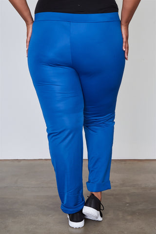 Ladies fashion plus size side metal grommet embellished pants