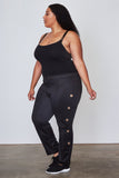 Ladies fashion plus size side metal grommet embellished pants