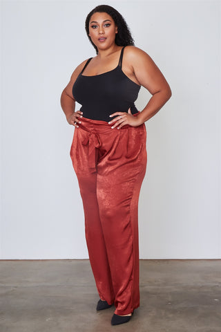 Ladies fashion plus size frill waist belted pants