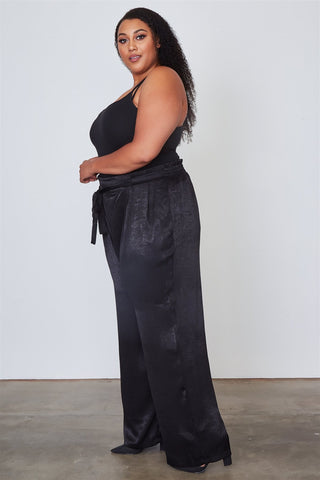 Ladies fashion plus size frill waist belted pants