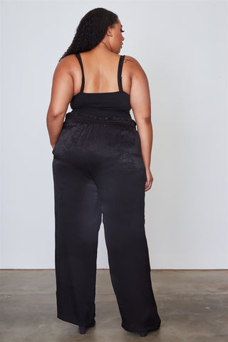 Ladies fashion plus size frill waist belted pants