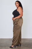 Ladies fashion plus size frill waist belted pants