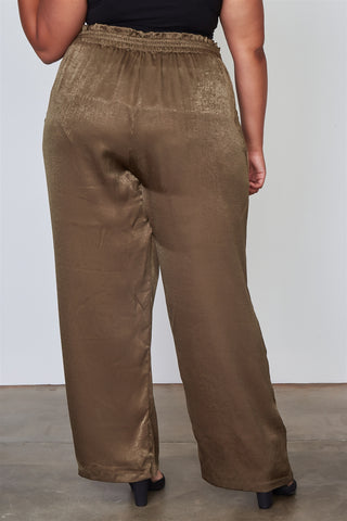 Ladies fashion plus size frill waist belted pants