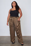 Ladies fashion plus size frill waist belted pants