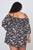 Ladies fashion plus size floral print shirred bust cold shoulder top