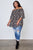 Ladies fashion plus size floral print shirred bust cold shoulder top