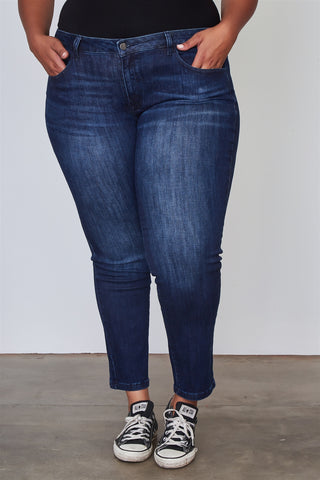 Ladies fashion plus size dark denim ankle length skinny jeans