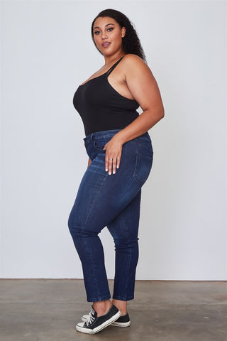 Ladies fashion plus size dark denim ankle length skinny jeans