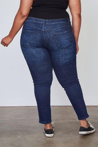 Ladies fashion plus size dark denim ankle length skinny jeans