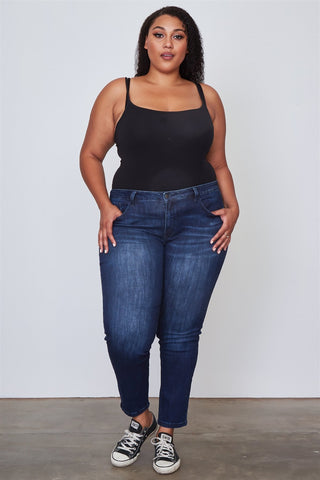 Ladies fashion plus size dark denim ankle length skinny jeans