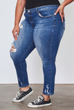 Ladies fashion plus size medium distressed denim skinny jeans