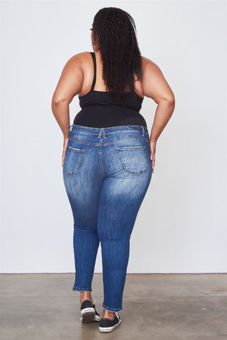 Ladies fashion plus size medium distressed denim skinny jeans