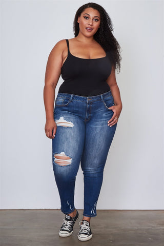 Ladies fashion plus size medium distressed denim skinny jeans