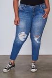 Ladies fashion plus size medium blue distressed denim skinny jeans