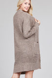 Ladies fashion plus size dolmen sleeve open front w/patch pocket marled sweater cardigan