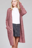 Ladies fashion plus size dolmen sleeve open front w/patch pocket marled sweater cardigan