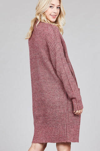 Ladies fashion plus size dolmen sleeve open front w/patch pocket marled sweater cardigan