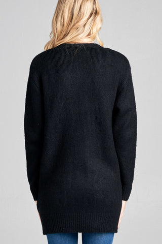 Ladies fashion plus size long sleeve open front w/pocket tunic sweater cardigan