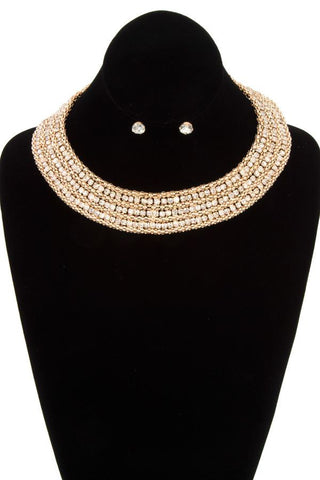 Rhinestone pave collar necklace set