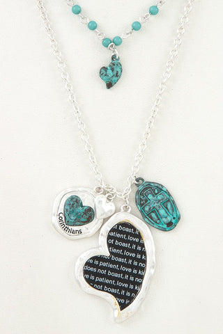 Double layered heart pendant charm necklace set