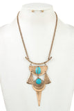 Tribal hammered metal with gem stone linked necklace set