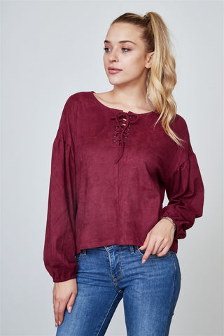Ladies fashion velvet laced up top - merchandiserus2