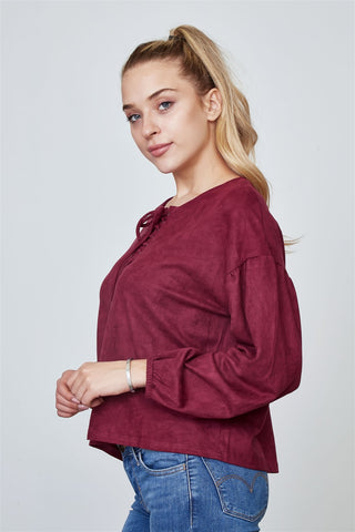 Ladies fashion velvet laced up top - merchandiserus2