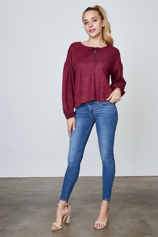 Ladies fashion velvet laced up top - merchandiserus2