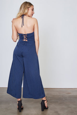 Ladies fashion halter neck open back lace up jumpsuit