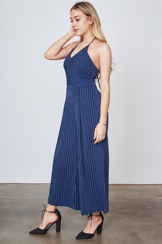 Ladies fashion halter neck open back lace up jumpsuit