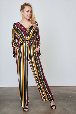 Ladies fashion multi stripe print two piece set - merchandiserus2